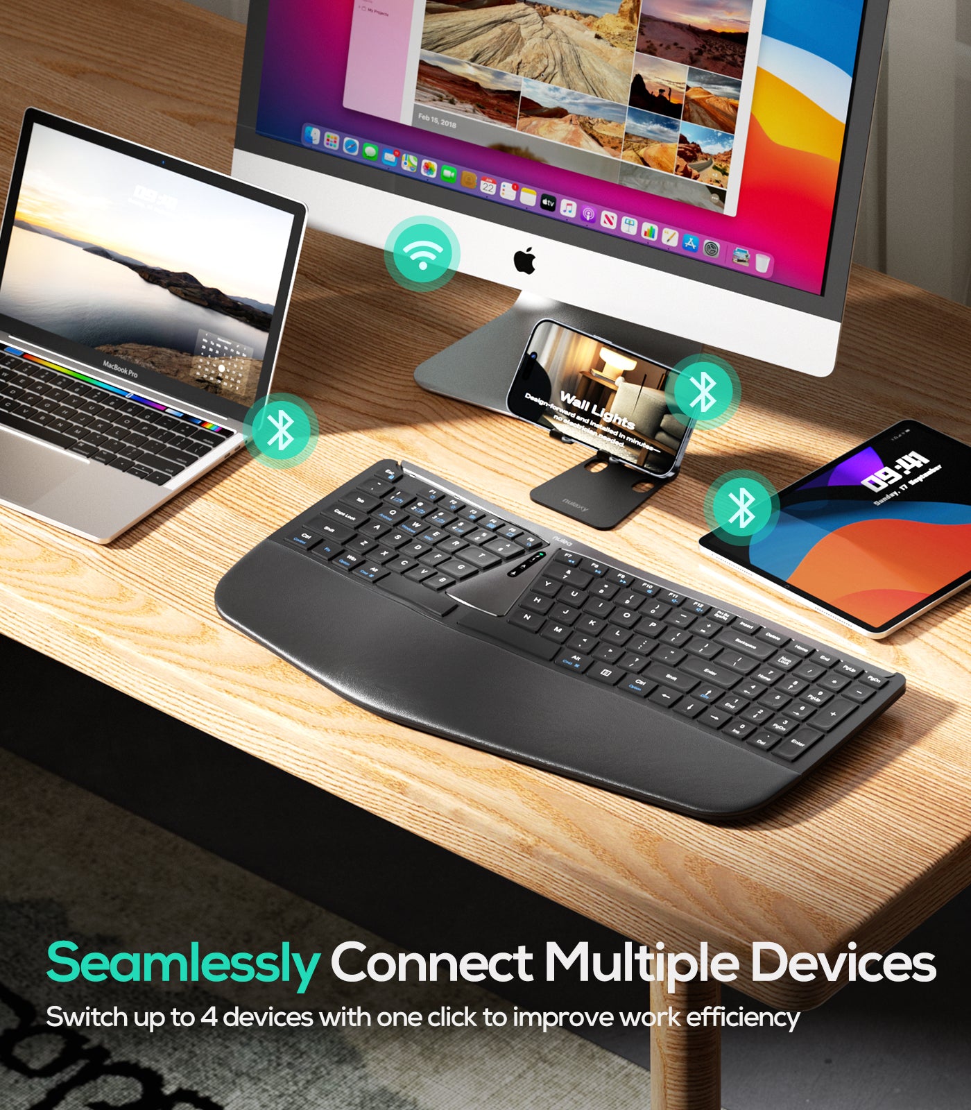 Collection of Nulea RT07B Wireless Ergonomic Keyboard in a gallery layout