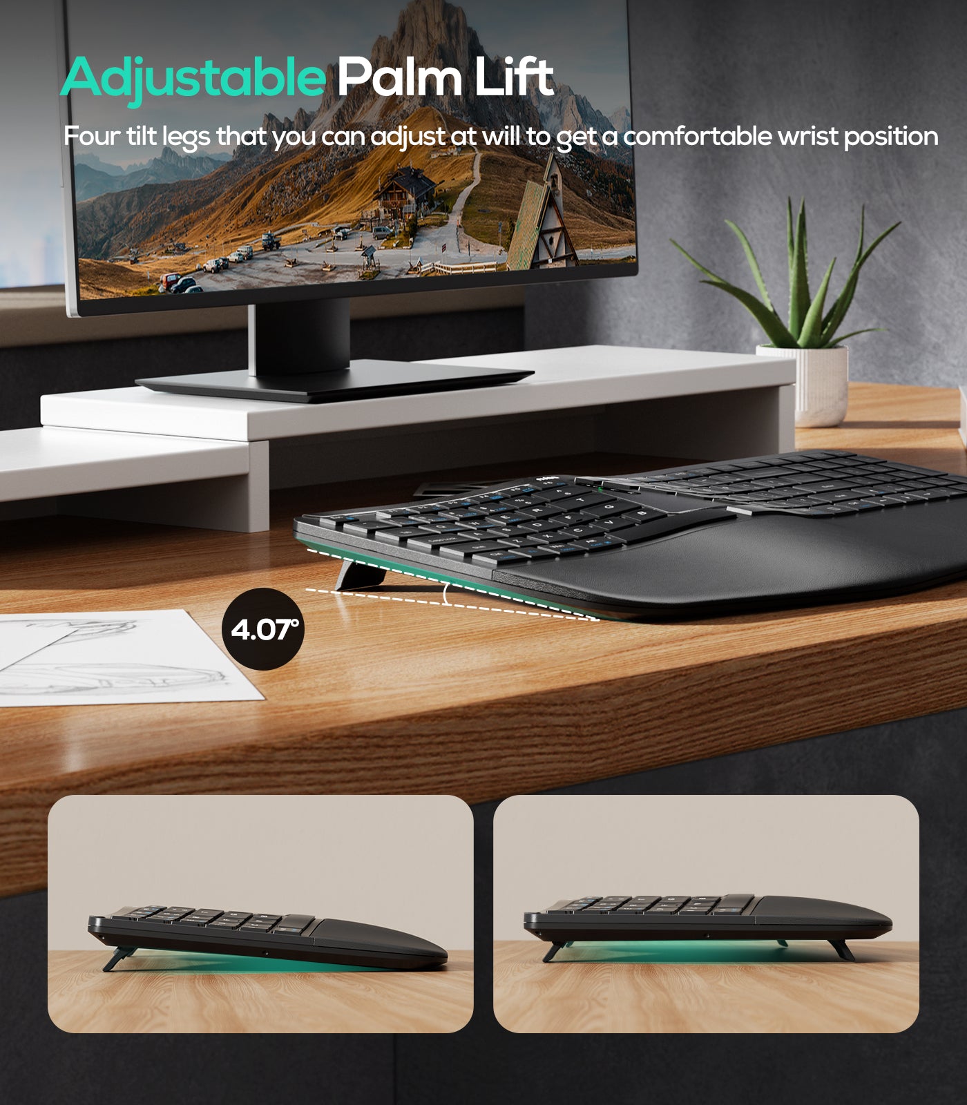 Collection of Nulea RT07B Wireless Ergonomic Keyboard in a gallery layout