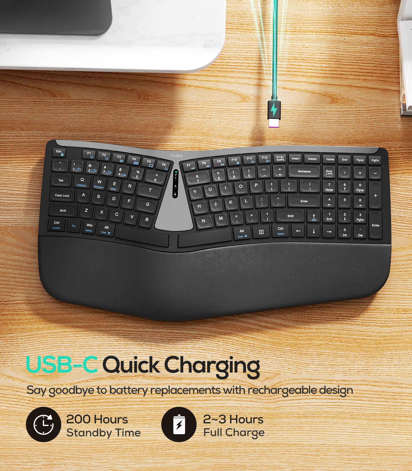 Collection of Nulea RT07B Wireless Ergonomic Keyboard in a gallery layout