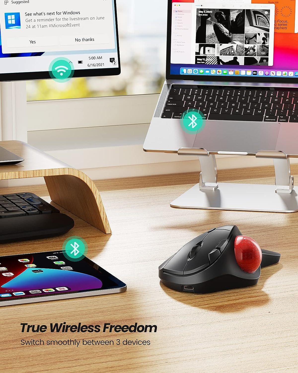 Collection of Nulea M507 Wireless Trackball Mouse in a gallery layout