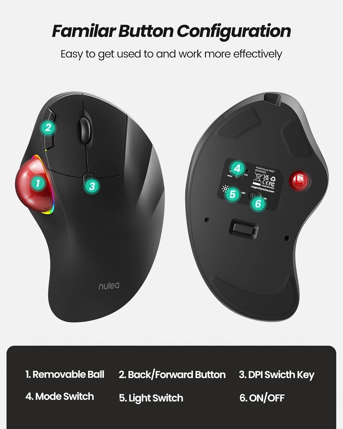 Collection of Nulea M507 Wireless Trackball Mouse in a gallery layout