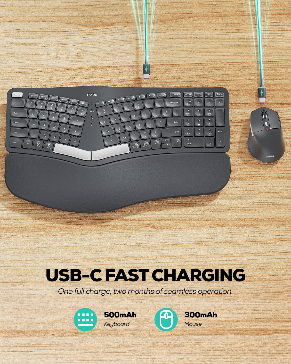 Collection of Nulea KM75 Advanced Wireless Ergonomic Keyboard and Mouse Combo in a gallery layout