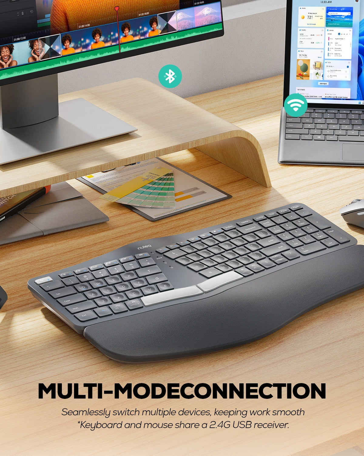 Collection of Nulea KM75 Advanced Wireless Ergonomic Keyboard and Mouse Combo in a gallery layout