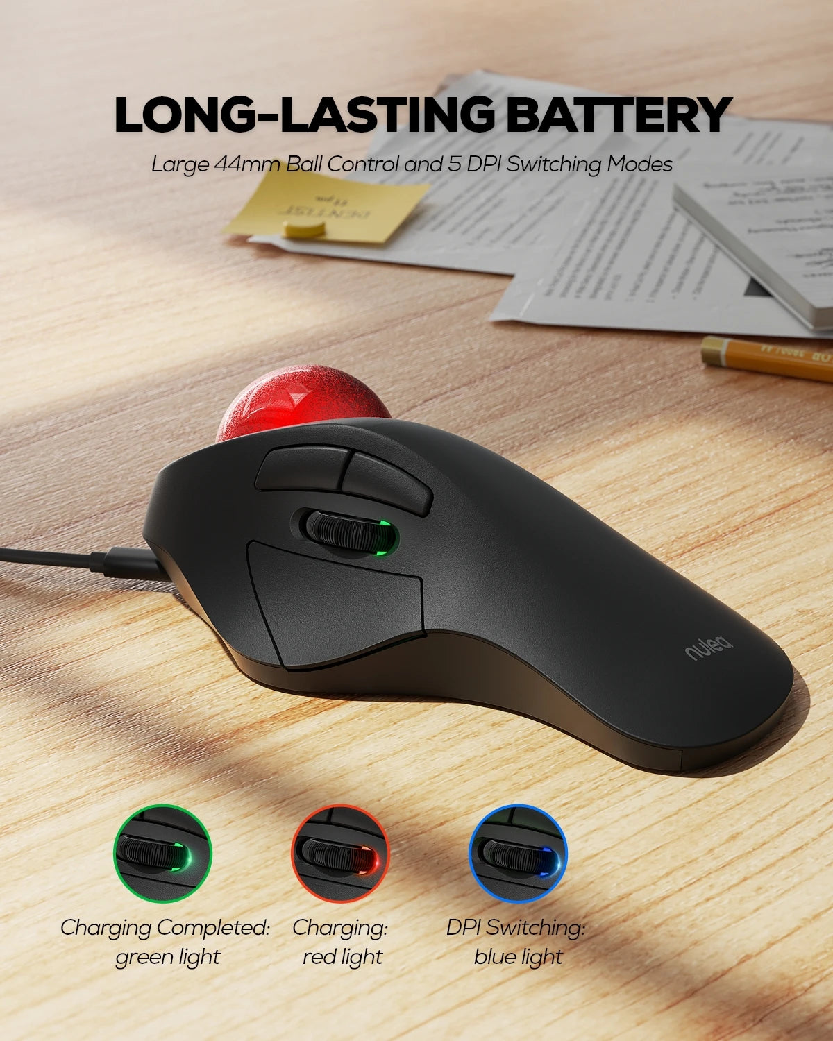 Collection of Nulea M505 Wireless Trackball Mouse-RGB Backlight in a gallery layout