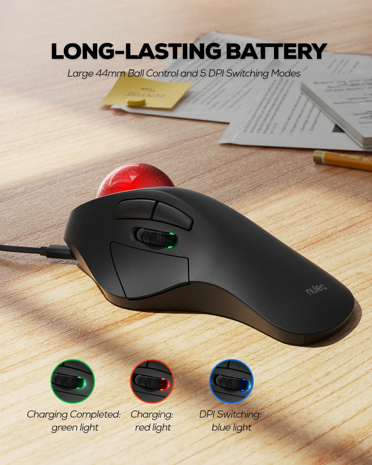 Collection of Nulea M505 Wireless Trackball Mouse-RGB Backlight in a gallery layout