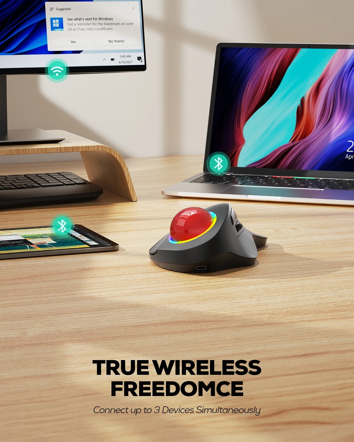 Collection of Nulea M505 Wireless Trackball Mouse-RGB Backlight in a gallery layout