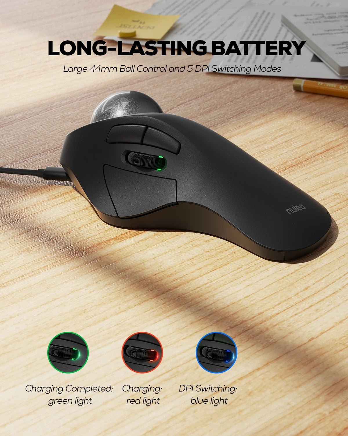 Collection of Nulea M505 Wireless Trackball Mouse in a gallery layout