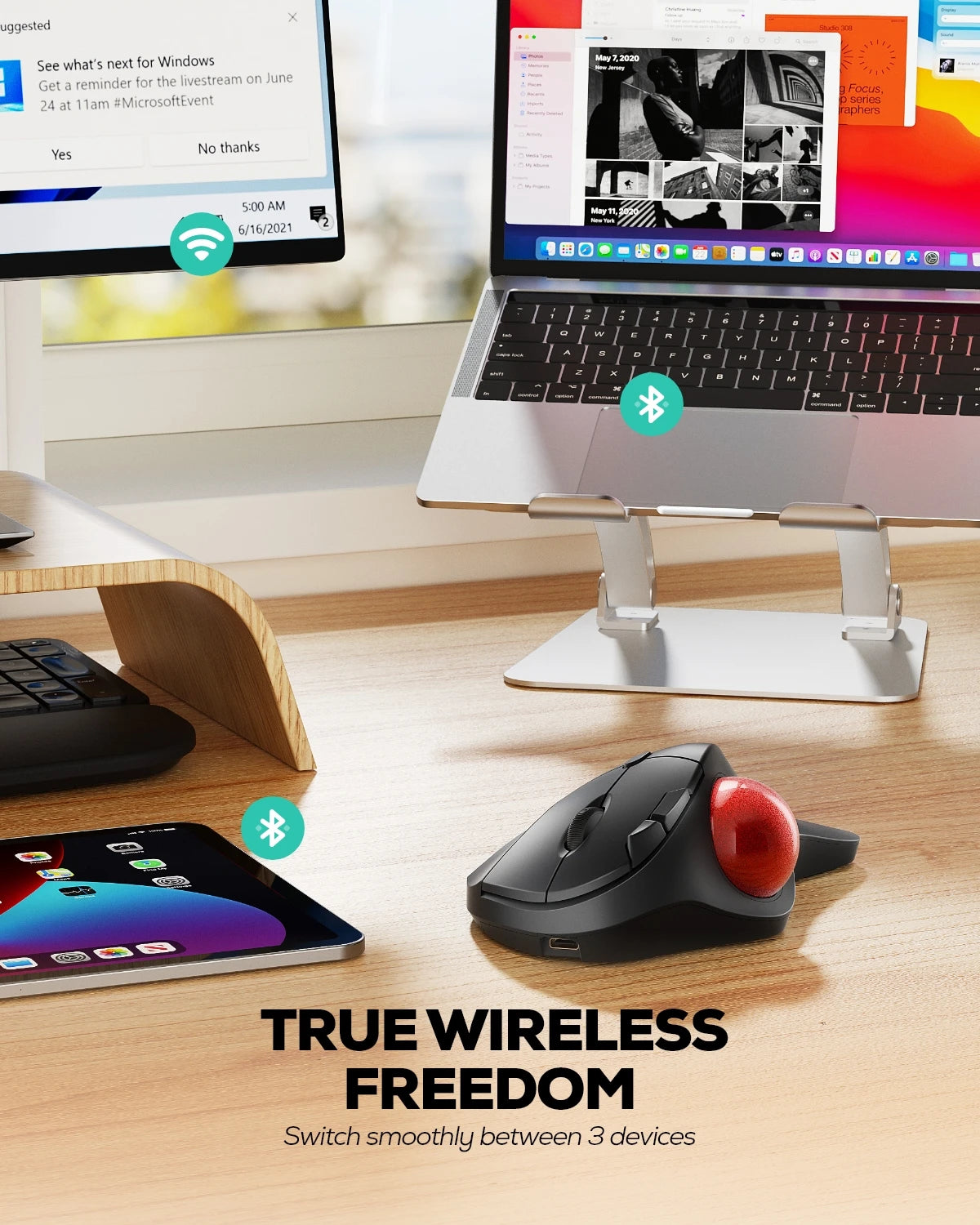 Collection of Nulea M507A Wireless Trackball Mouse in a gallery layout