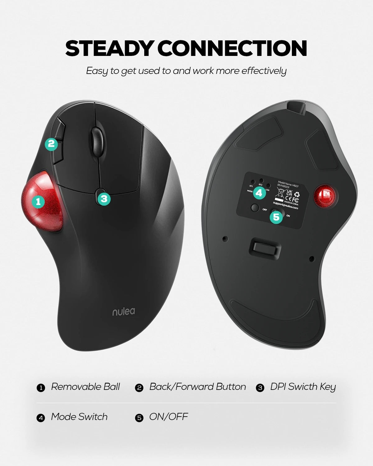 Collection of Nulea M507A Wireless Trackball Mouse in a gallery layout