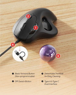 Collection of Nulea M509 Wired Trackball Mouse in a gallery layout