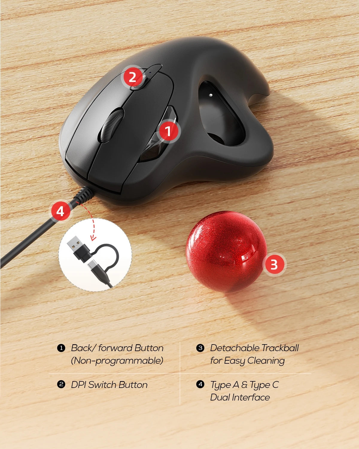 Collection of Nulea M509 Wired Trackball Mouse in a gallery layout