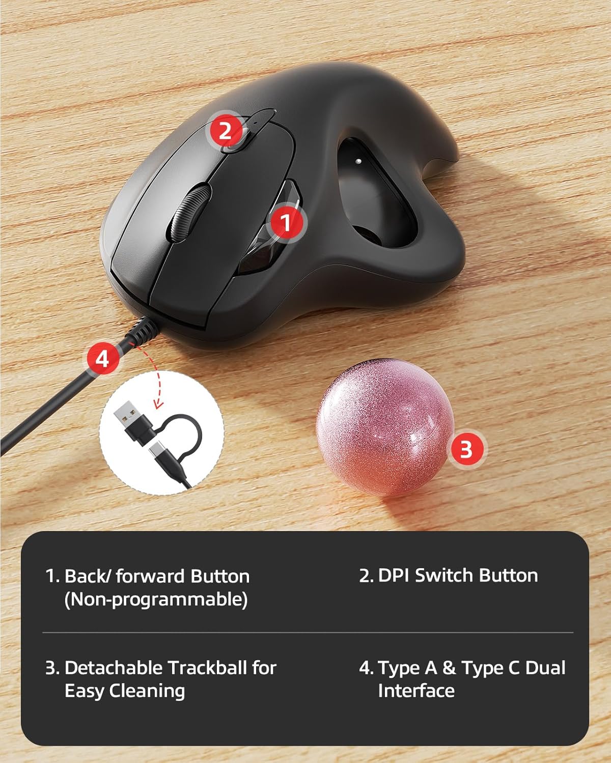 Collection of Nulea M509 Wired Trackball Mouse in a gallery layout