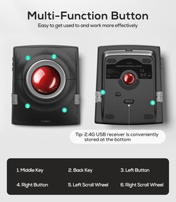 Collection of Nulea M512 Wireless Trackball Mouse in a gallery layout