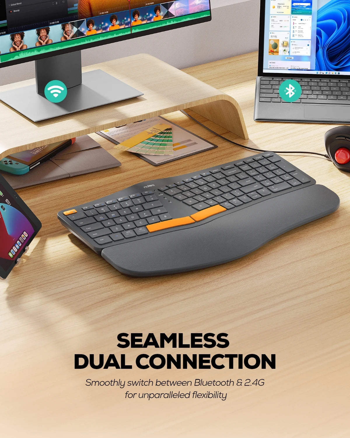 Collection of Nulea RT05B Wireless Ergonomic Keyboard in a gallery layout