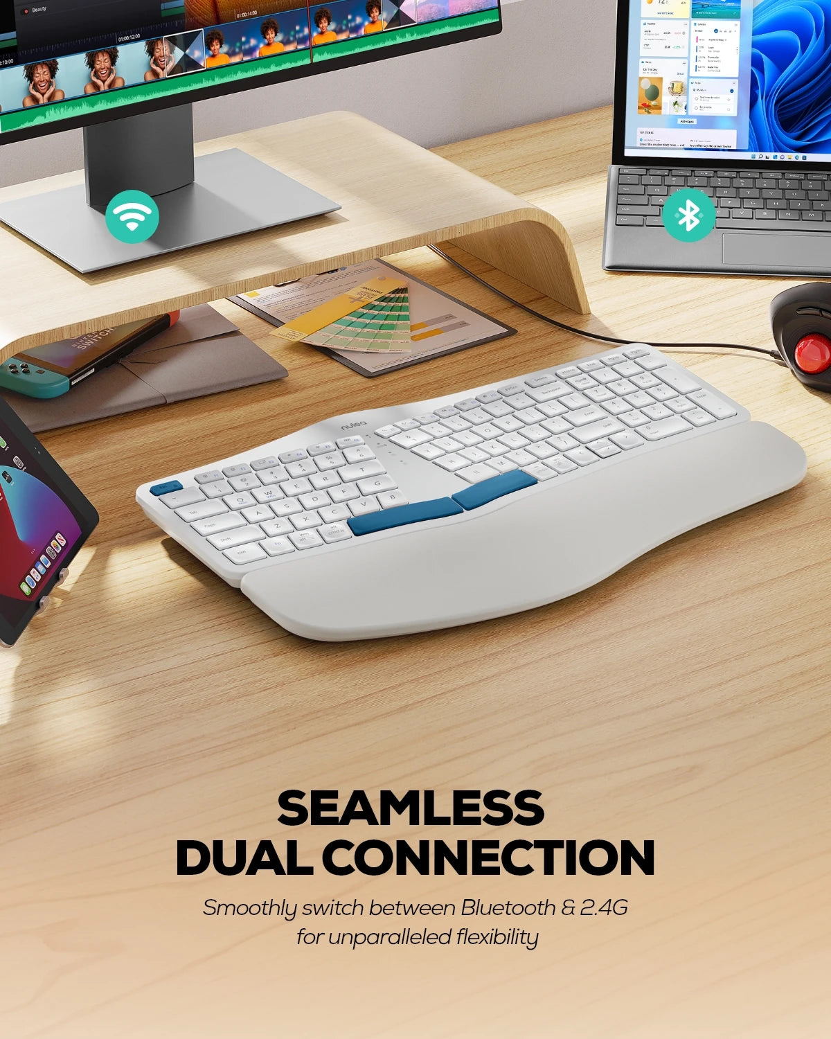 Collection of Nulea RT05B Wireless Ergonomic Keyboard in a gallery layout