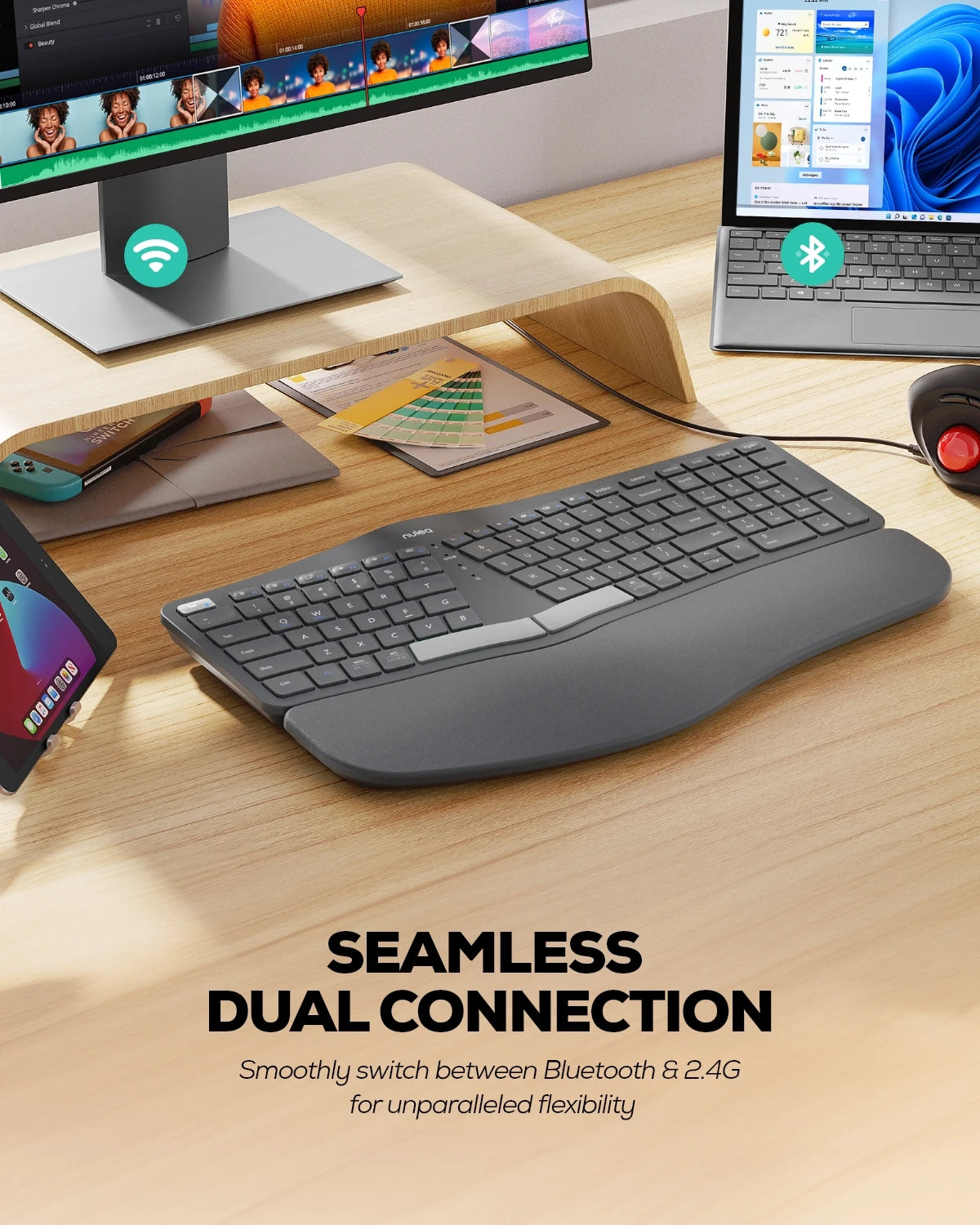 Collection of Nulea RT05B Wireless Ergonomic Keyboard in a gallery layout