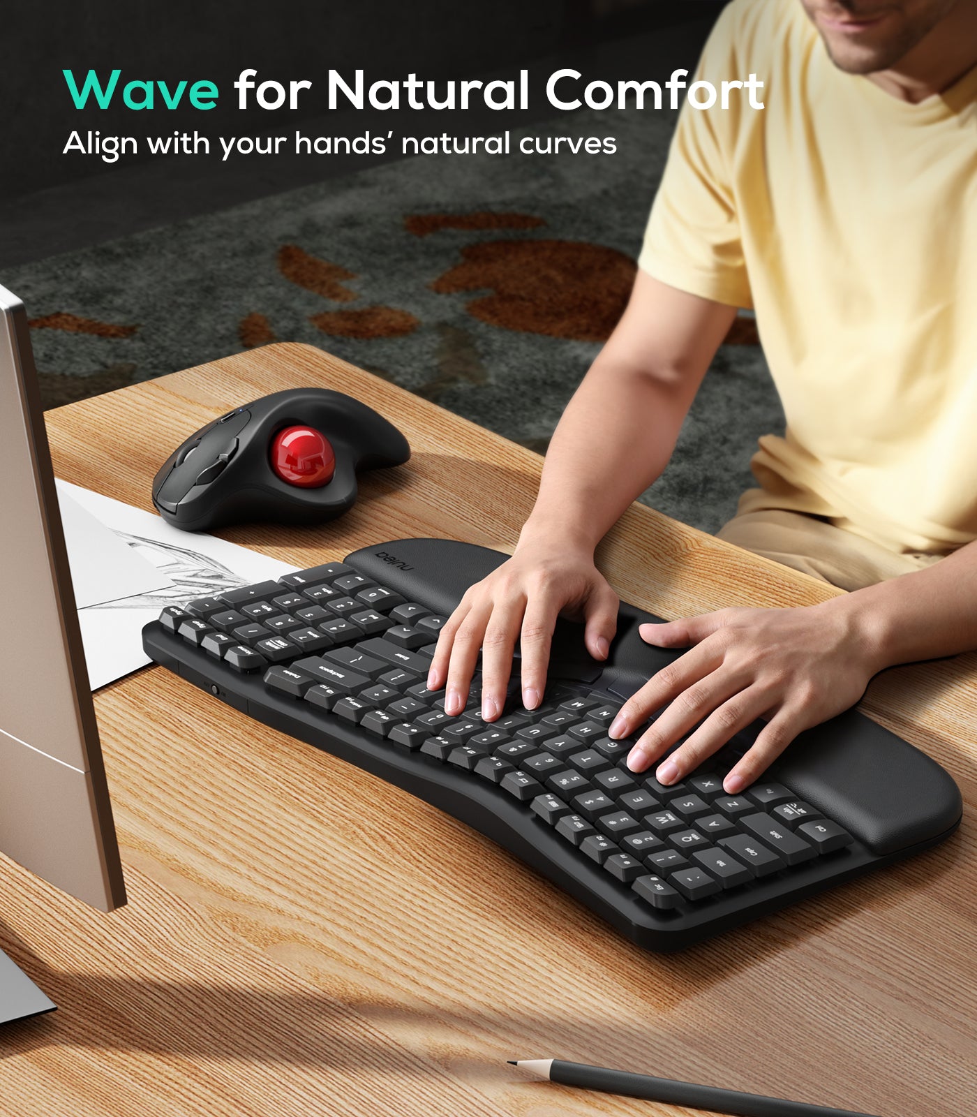 Collection of Nulea Wave Keys Wireless Ergonomic Keyboard with Cushioned Palm Rest in a gallery layout