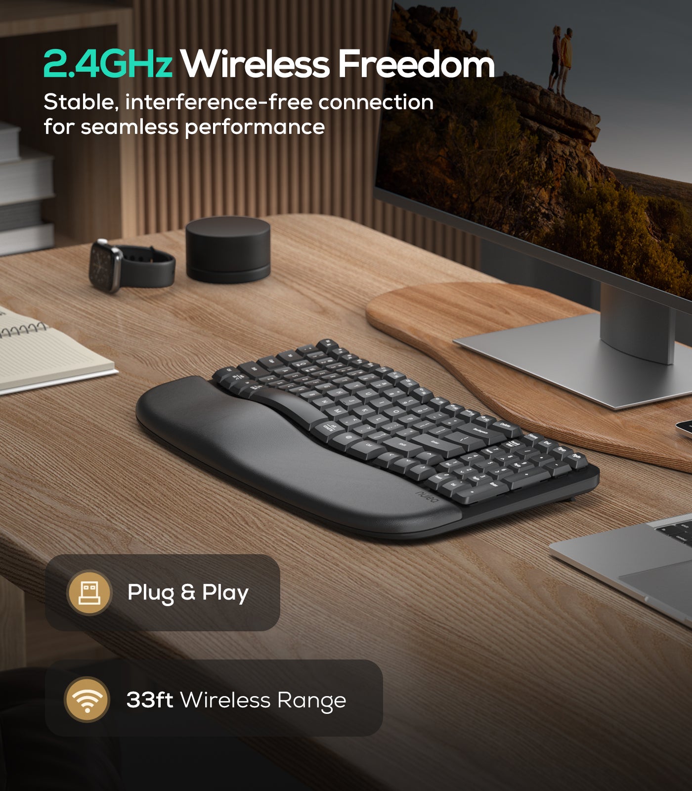 Collection of Nulea Wave Keys Wireless Ergonomic Keyboard with Cushioned Palm Rest in a gallery layout