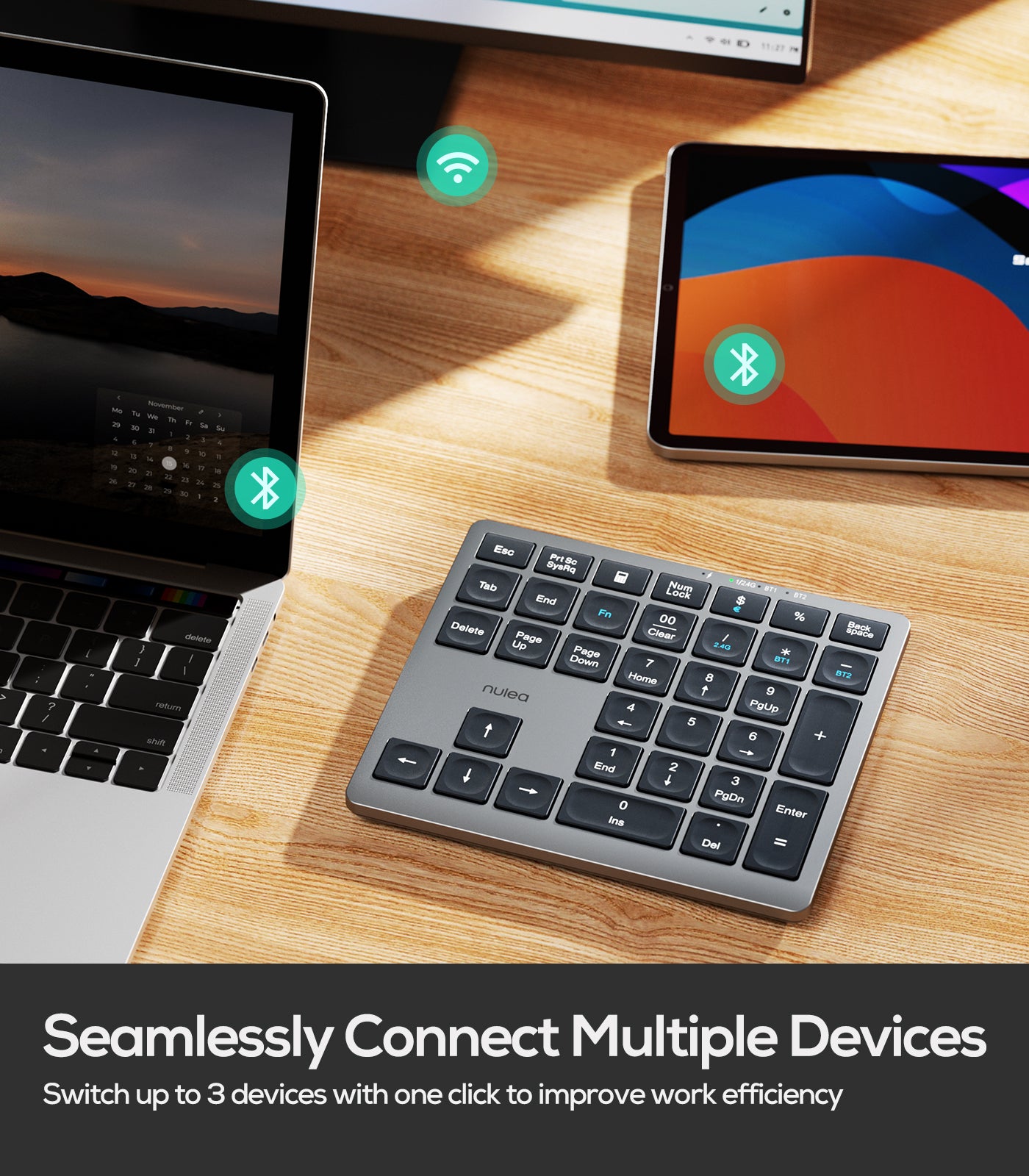 Collection of Nulea Wireless Number Pad Bluetooth 5.0 & 2.4G Portable Numeric Keyboard in a gallery layout