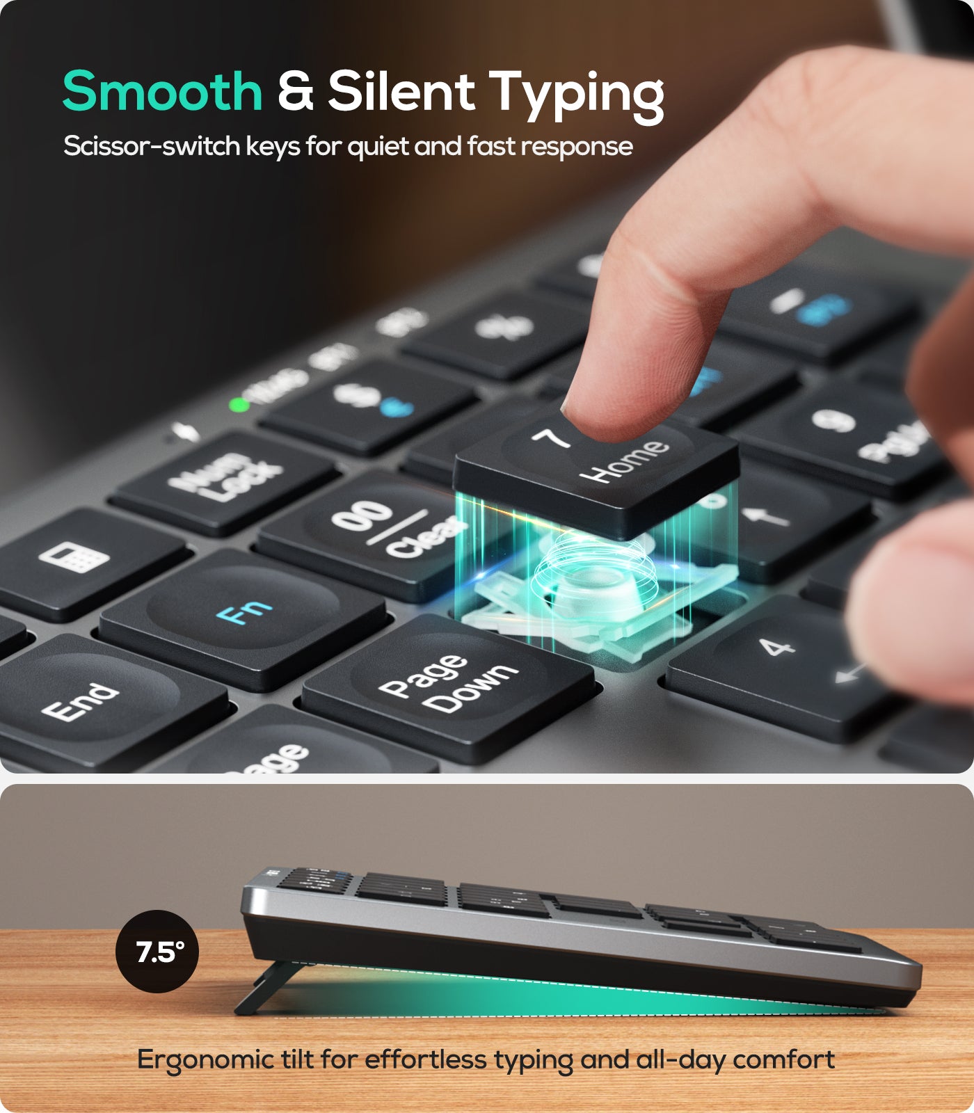 Collection of Nulea Wireless Number Pad Bluetooth 5.0 & 2.4G Portable Numeric Keyboard in a gallery layout