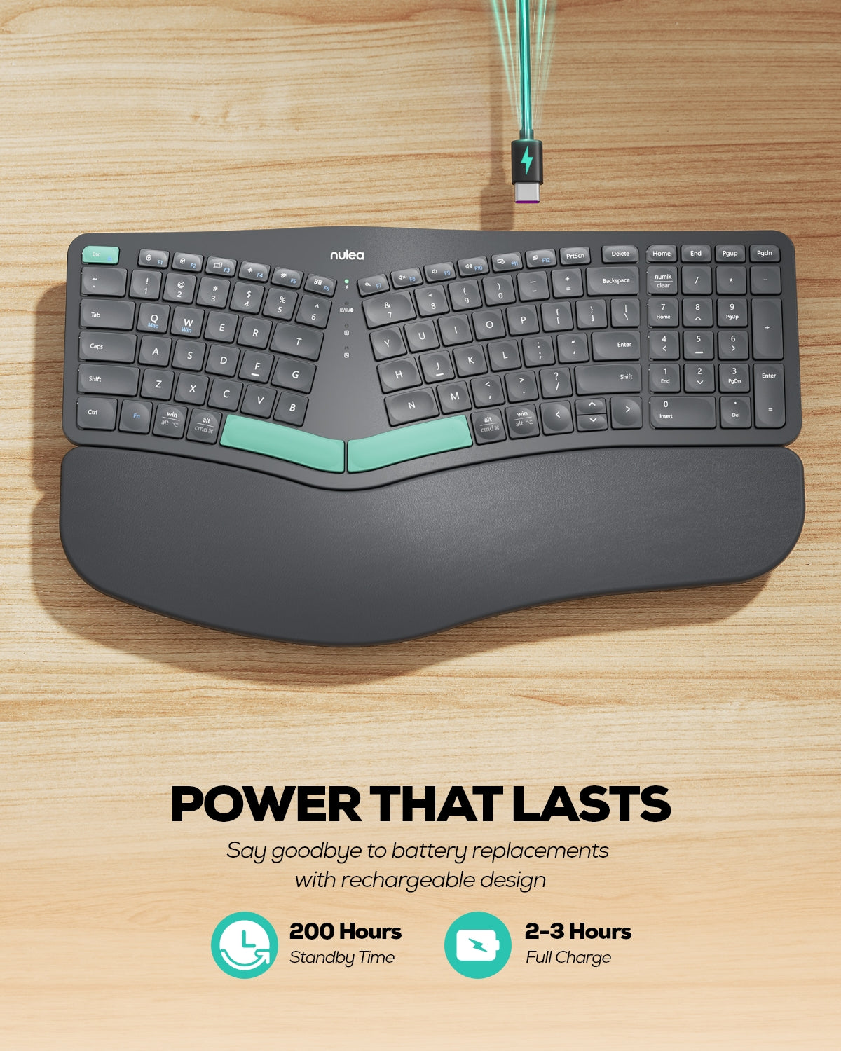 Collection of Nulea RT05B Wireless Ergonomic Keyboard in a gallery layout