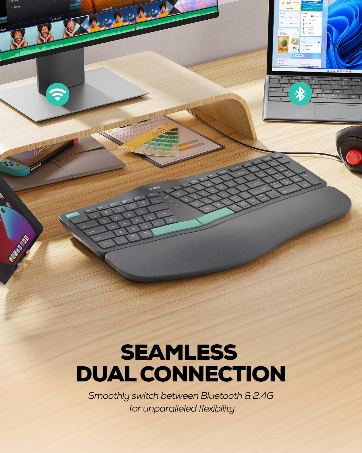 Collection of Nulea RT05B Wireless Ergonomic Keyboard in a gallery layout