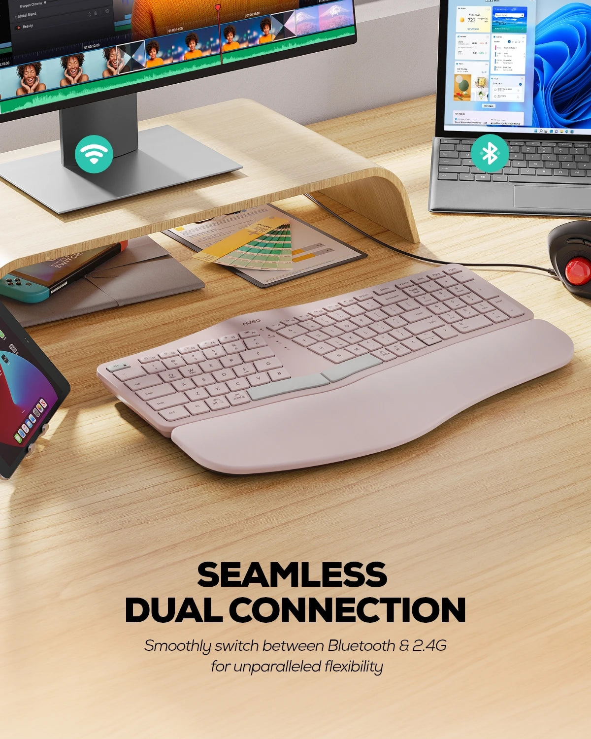 Collection of Nulea RT05B Wireless Ergonomic Keyboard in a gallery layout