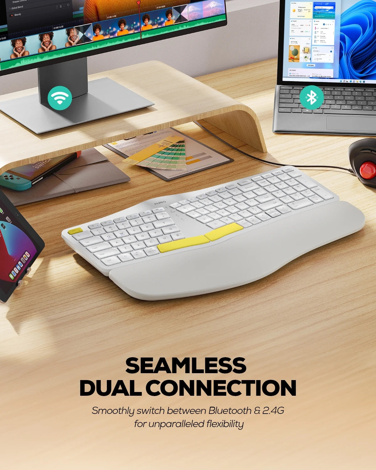 Collection of Nulea RT05B Wireless Ergonomic Keyboard in a gallery layout