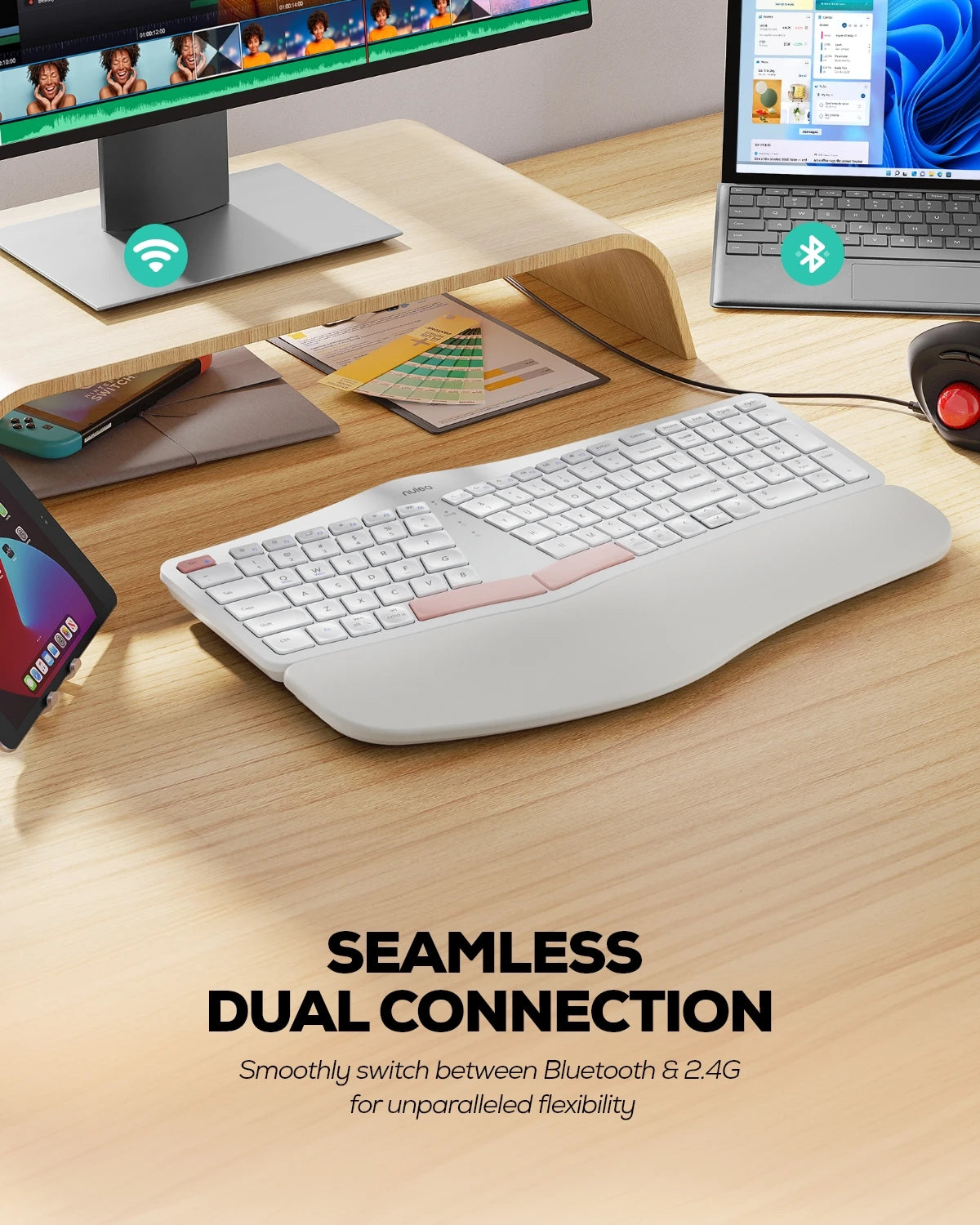 Collection of Nulea RT05B Wireless Ergonomic Keyboard in a gallery layout