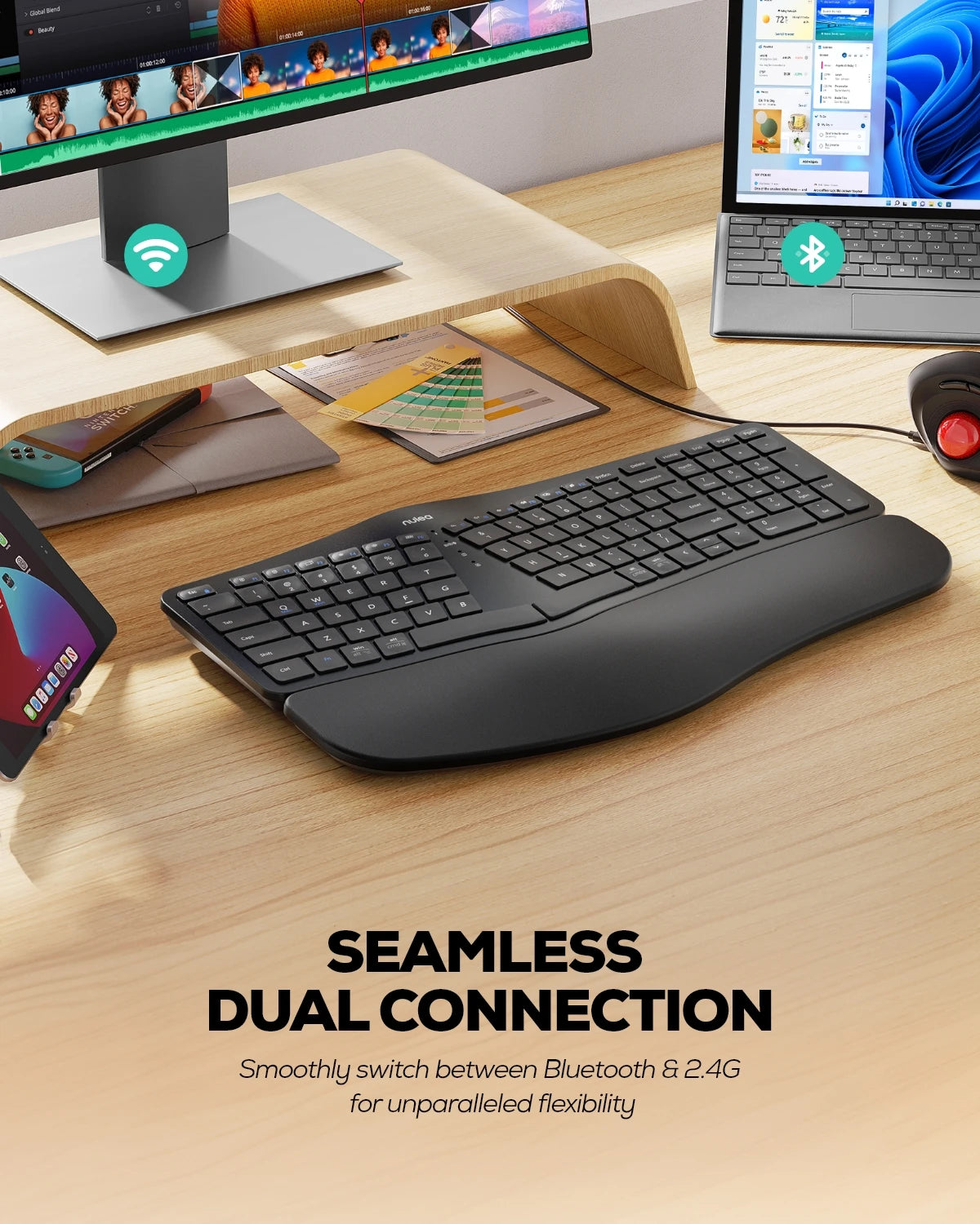 Collection of Nulea RT05B Wireless Ergonomic Keyboard in a gallery layout