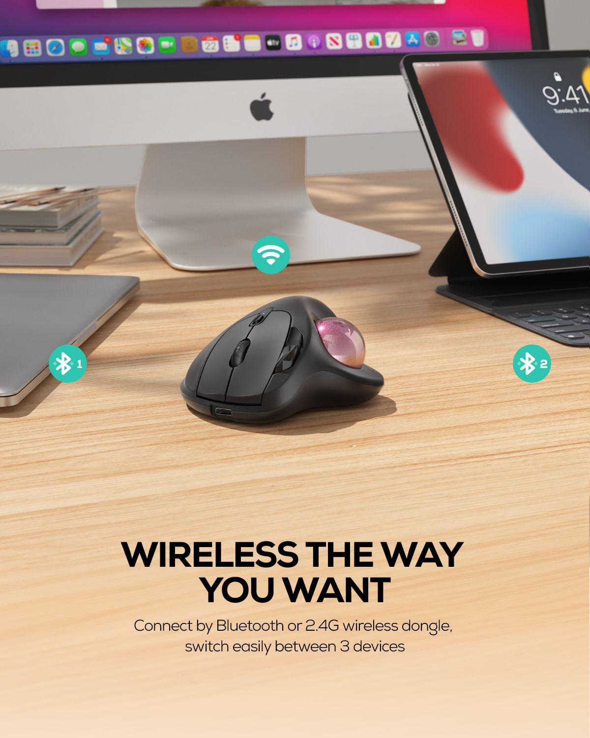 Collection of Nulea M501 Wireless Trackball Mouse in a gallery layout