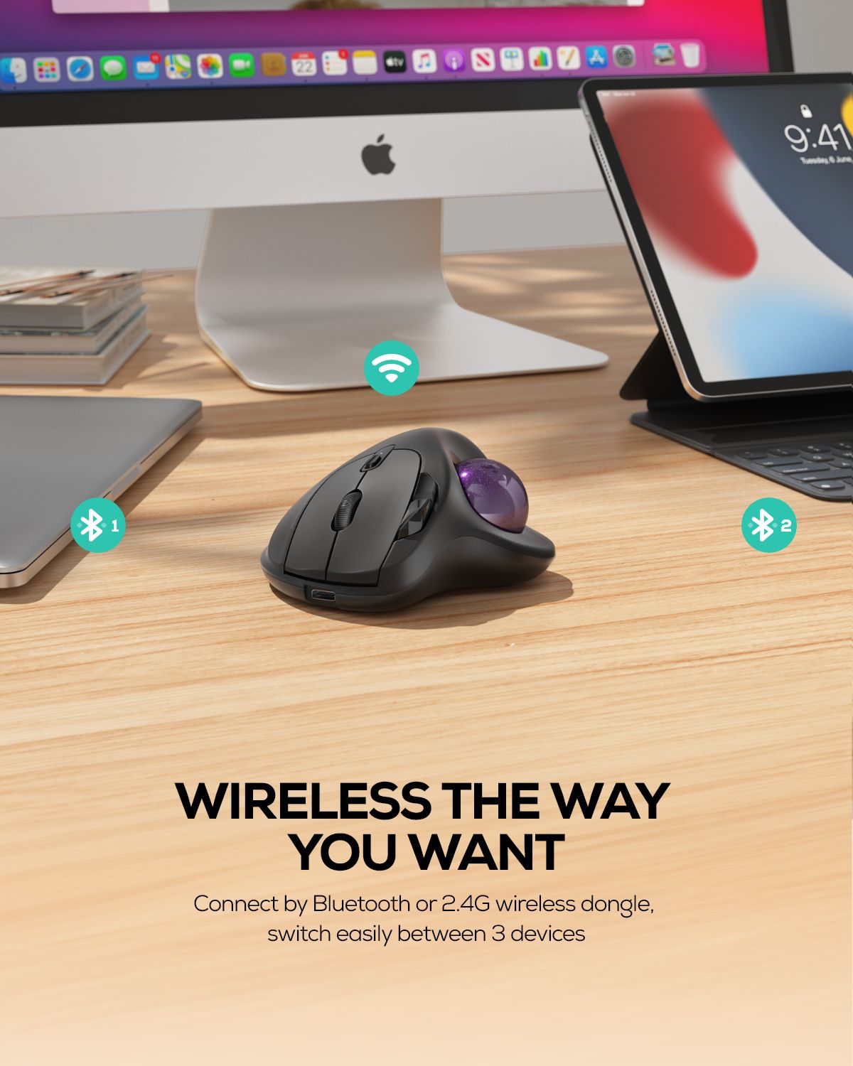 Collection of Nulea M501 Wireless Trackball Mouse in a gallery layout