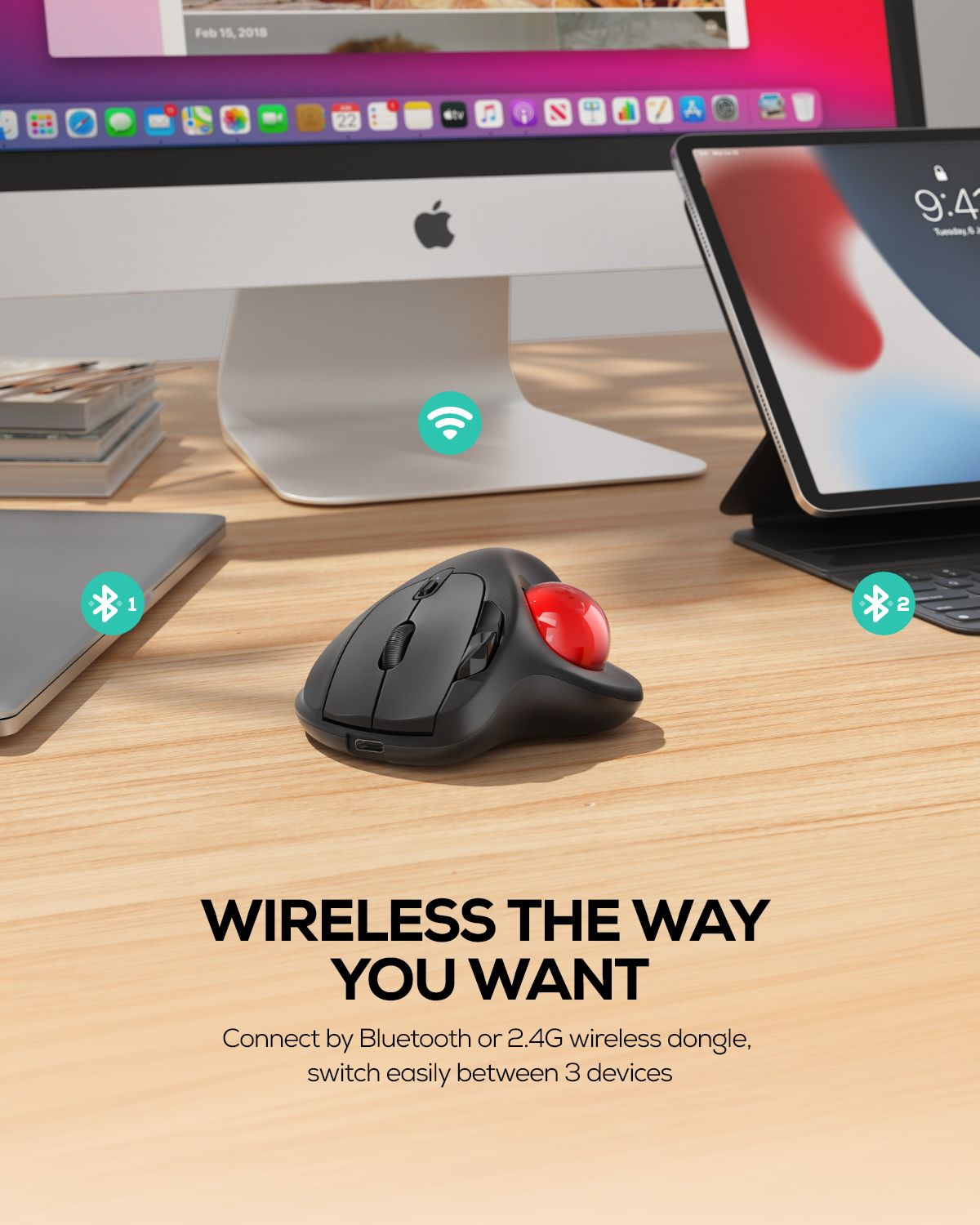 Collection of Nulea M501 Wireless Trackball Mouse in a gallery layout