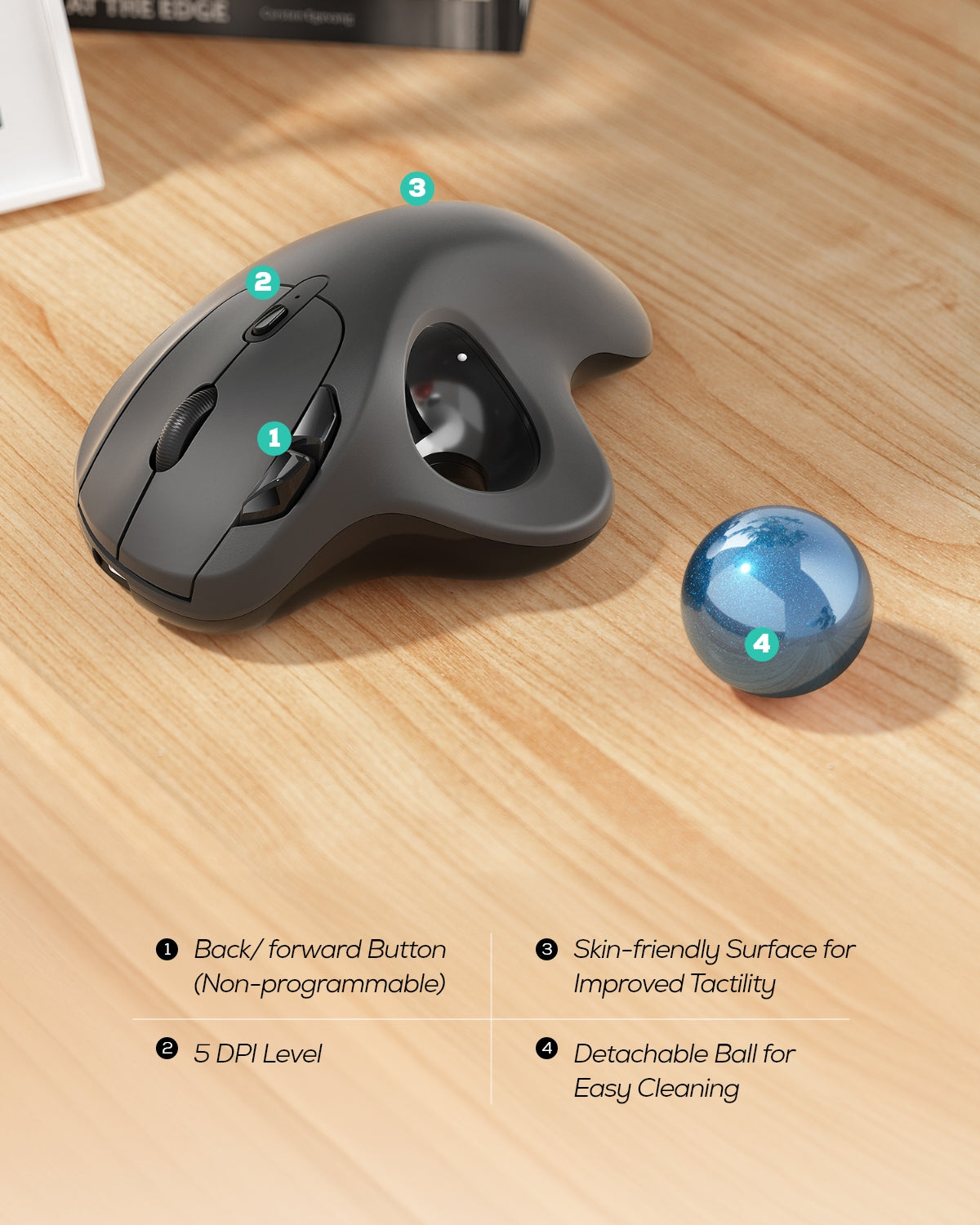 Collection of Nulea M501 Wireless Trackball Mouse  Dark Blue in a gallery layout