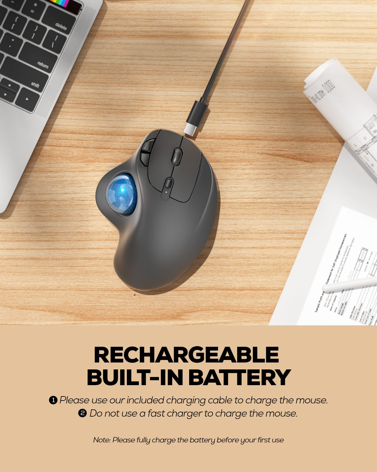 Collection of Nulea M501 Wireless Trackball Mouse  Dark Blue in a gallery layout