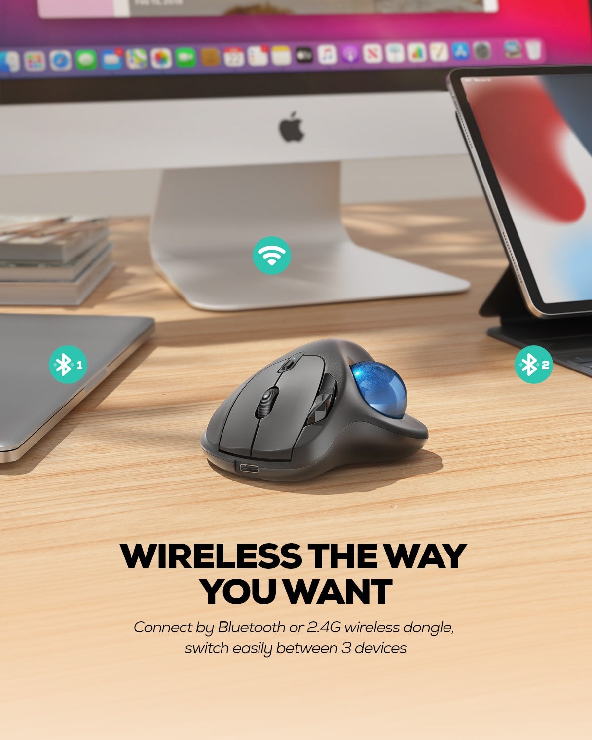 Collection of Nulea M501 Wireless Trackball Mouse  Dark Blue in a gallery layout