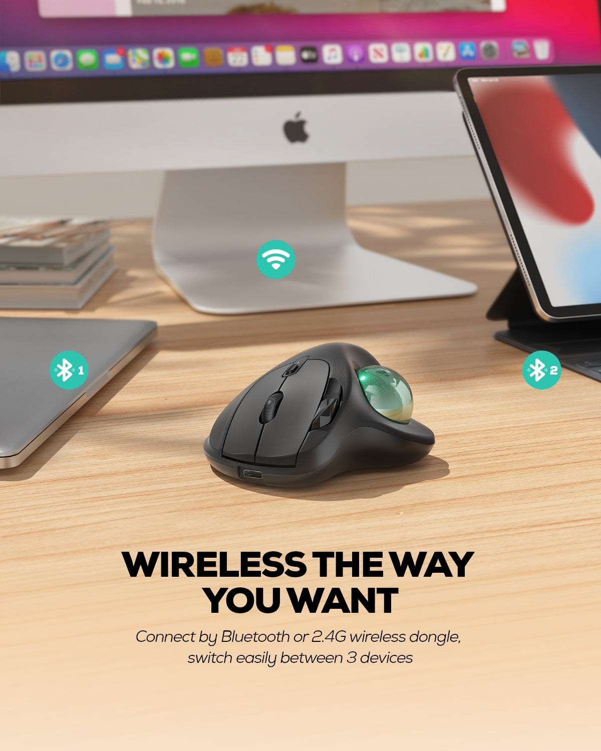 Collection of Nulea M501 Wireless Trackball Mouse in a gallery layout