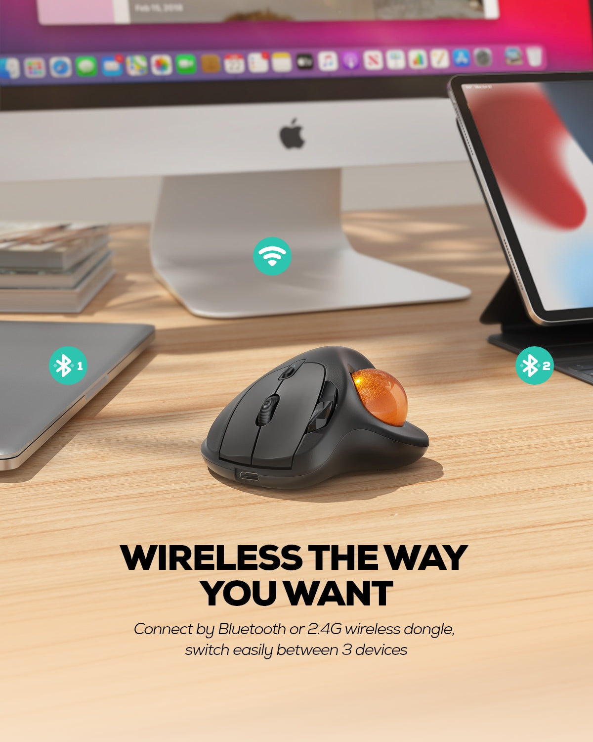 Collection of Nulea M501 Wireless Trackball Mouse in a gallery layout