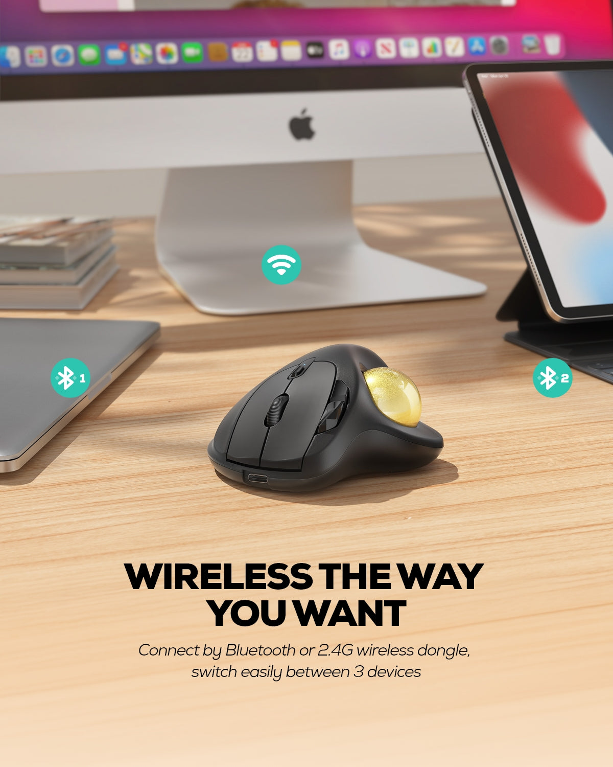 Collection of Nulea M501 Wireless Trackball Mouse in a gallery layout